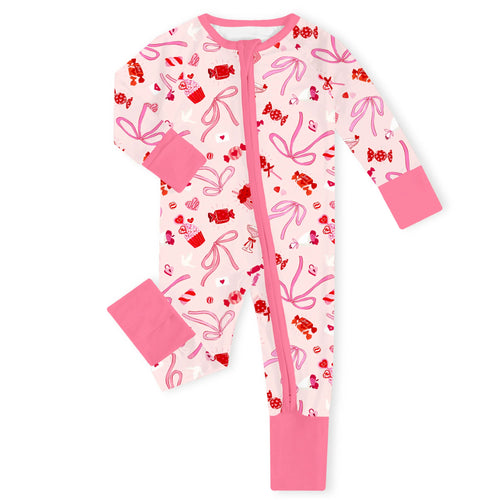 Valentine Sweetheart Treats Bamboo Zipper Romper Pajamas
