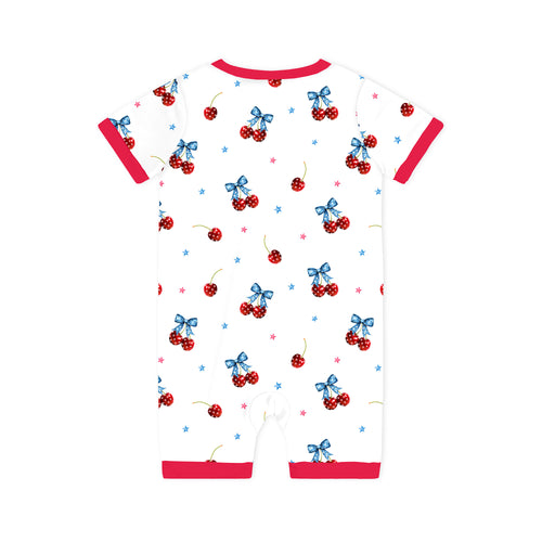 4th of July Cherry Bow Twinkling Stars Short Bamboo Zippy Baby Romper