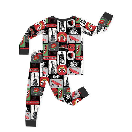 Halloween Spooky Skate Patchwork Kids Bamboo Two-Piece Pajama Set