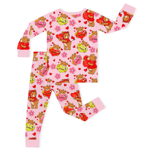 Valentine Wishes and Bear Hugs Love Kids Bamboo Two-Piece Pajama Set
