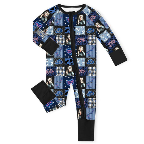 Neon Country Disco Black Bamboo Zipper Romper Pajamas