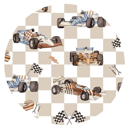 Khaki Checkered Race Truck and Flags Bamboo Zipper Romper Pajamas