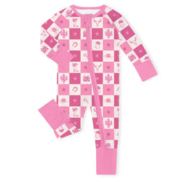 Christmas Cowgirl Checkerboard Bamboo Zipper Romper Pajamas