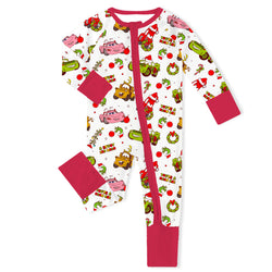 Christmas Cartoon Car Baby Bamboo Zipper Romper Pajamas