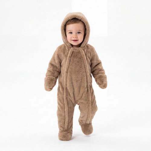 Chocolate Brown Baby Bear Fleece Hooded Romper