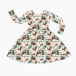 Christmas Cowboy Kids Bamboo Long Sleeves Dress