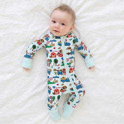 Farm Car and Animal Friends Life Bamboo Zipper Romper Pajamas