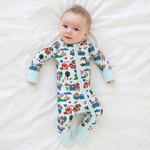 Farm Car and Animal Friends Life Bamboo Zipper Romper Pajamas