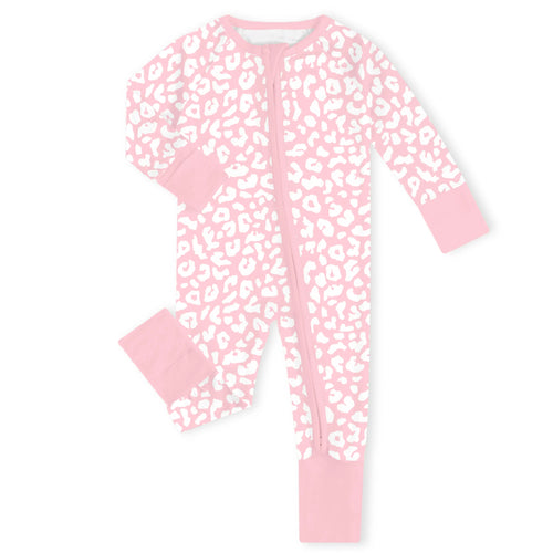 Modern Dalmatian Blush Bamboo Zipper Romper Pajamas