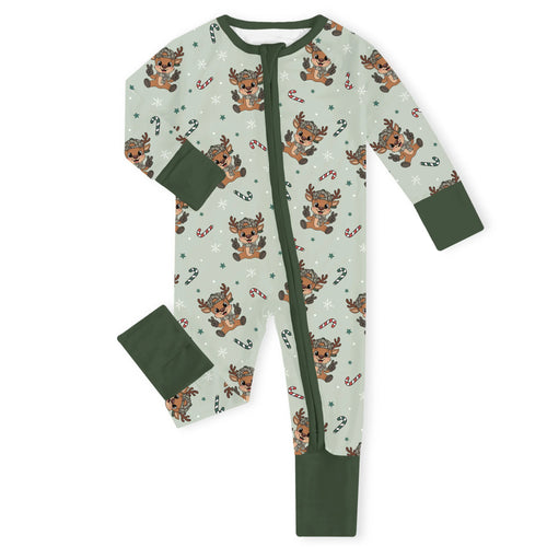 Christmas Reindeer Bamboo Zipper Romper Pajamas