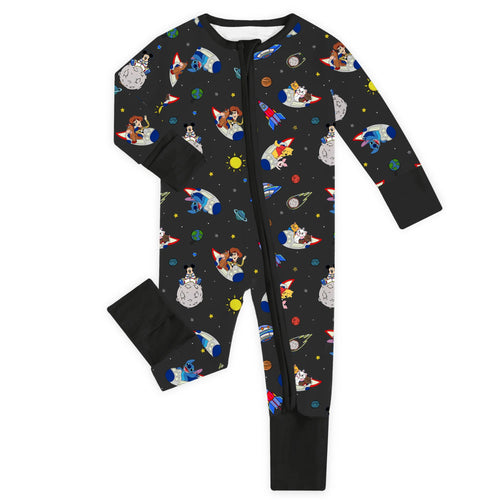 Cosmic Pals Black Bamboo Zipper Romper Pajamas
