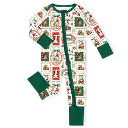 Christmas Farm Animals Bamboo Zipper Romper Pajamas