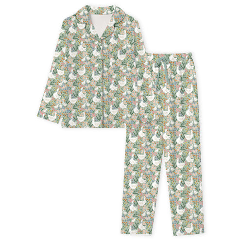 Daisy Goose Garden Meadow Floral Print Bamboo Women's Pajamas Set