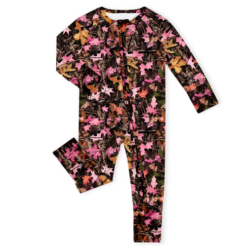 Pink Timber Camo Bamboo Zipper Romper Pajamas