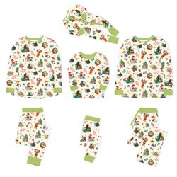 Christmas Green Naughty and Friends Bamboo Family Matching Pajamas
