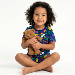 Sunny Rainbow Garden and Playful Petals Kids Bamboo Two-Piece Pajama Short Sleeve Set