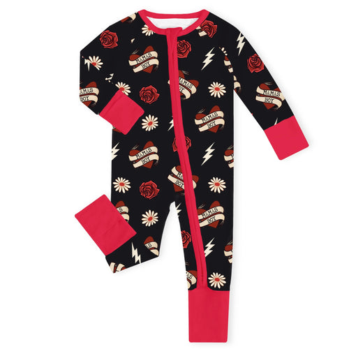 Mama's Boy Vintage Tattoo Red Bamboo Zipper Romper Pajamas