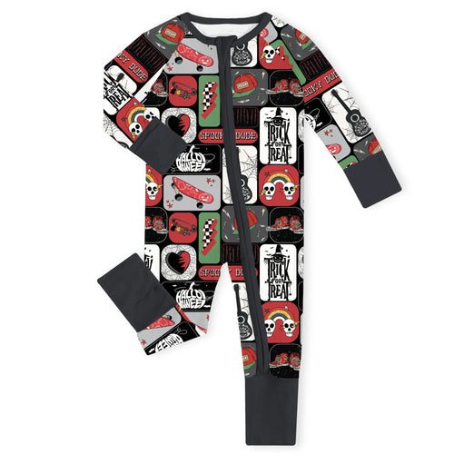 Halloween Patchwork Spooky Skate Bamboo Zipper Romper Pajamas