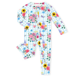 Gingham Garden Bouquet Bamboo Zipper Romper Pajamas