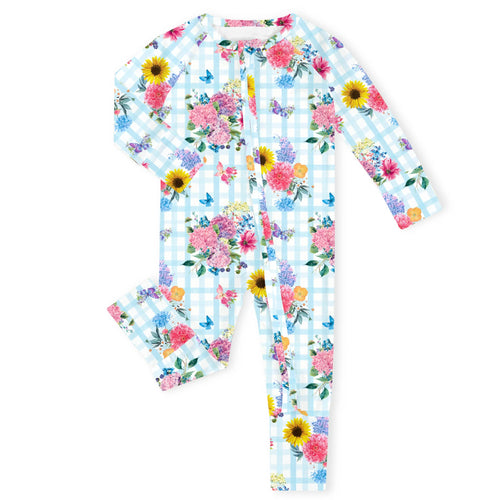 Gingham Garden Bouquet Bamboo Zipper Romper Pajamas