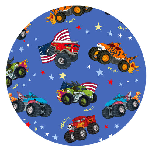 4th of July × Monster Truck Blue Baby Bamboo Short Zipper Romper Pajamas