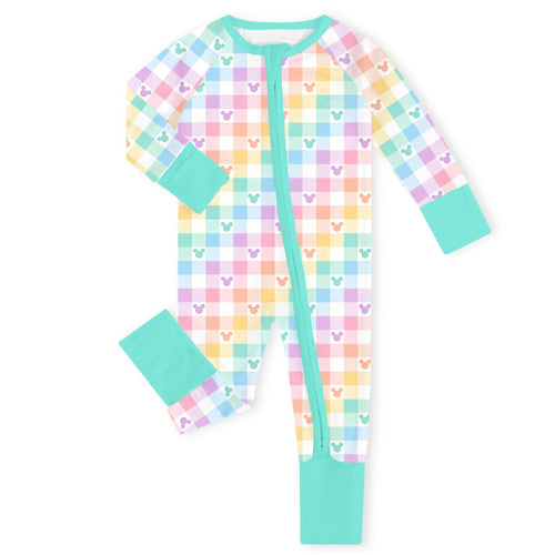 Pastel Magic Check Bamboo Zipper Romper Pajamas