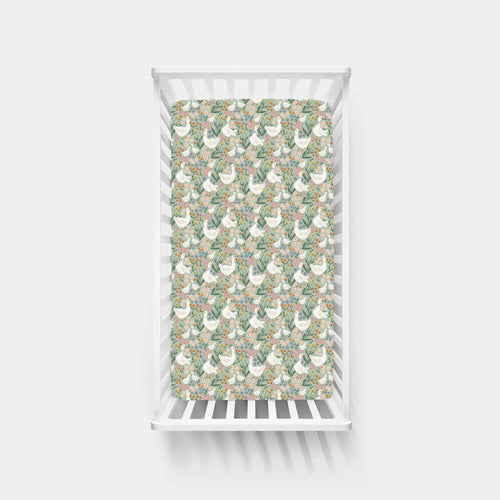 Daisy Goose Garden Meadow Floral Bamboo Fitted Crib Sheet
