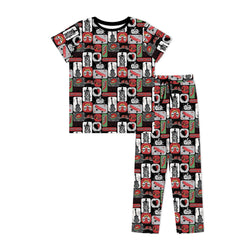 Halloween Spooky Skate Patchwork Print Bamboo Men's Pajamas Set