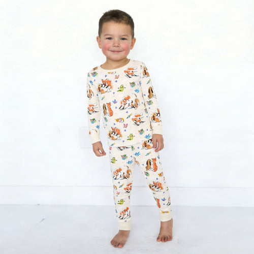 Playful Pups Foxs and Butterflies Kids Bamboo Two-Piece Pajama Set