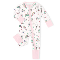 New Year Disco Party Pink Bamboo Zipper Romper Pajamas