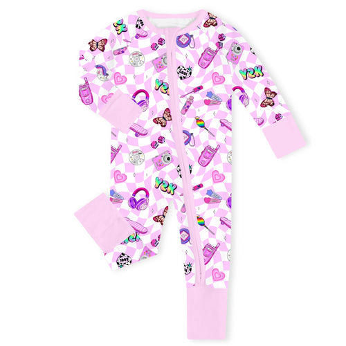 Y2K Pink Pop Bamboo Convertible Bamboo Zipper Romper Pajamas