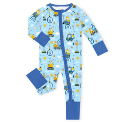 Dig It Construction Crew Bamboo Zipper Romper Pajamas
