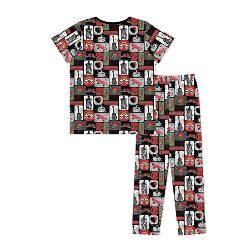 Halloween Spooky Skate Patchwork Print Bamboo Men's Pajamas Set