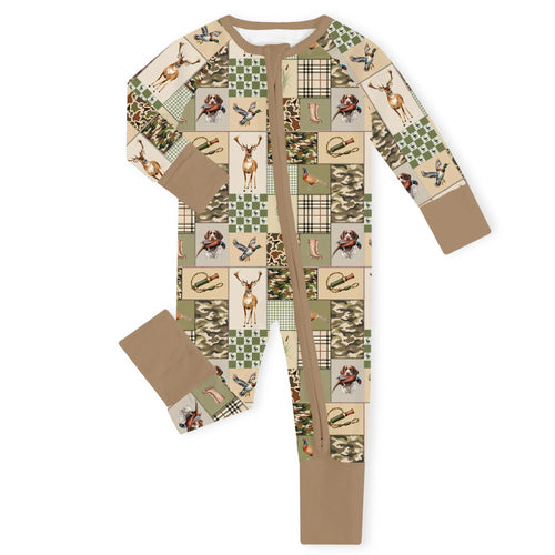 Wilderness Retriever Patchwork Bamboo Zipper Romper Pajamas