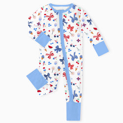 4th of July Bow Baby Bamboo Zipper Romper Pajamas