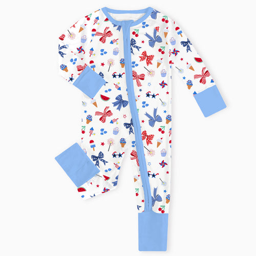 4th of July Bow Baby Bamboo Zipper Romper Pajamas