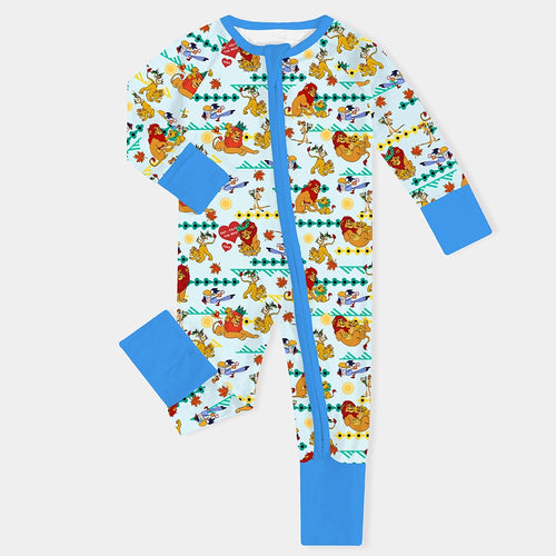 Father's Day Lion Baby Bamboo Zipper Romper Pajamas