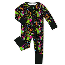 Christmas Tree Green Face Gift Baby Bamboo Zipper Romper Pajamas