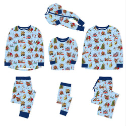 Christmas Safari Park Friends Adventure on Navy Blue Bamboo Family Matching Pajamas