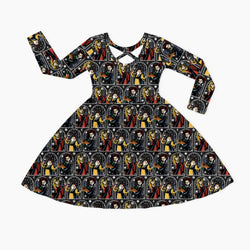Halloween Witch Sisters Kids Bamboo Long Sleeves Dress
