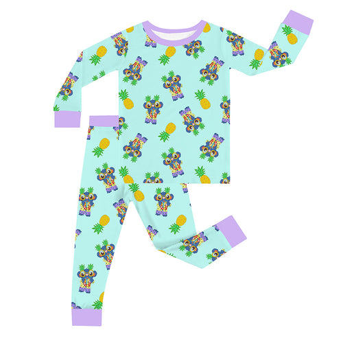 Pineapple Monster Purple Kid Bamboo Two-Piece Pajama Set