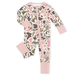 Waterfowl Camo Pink Bamboo Zipper Romper Pajamas