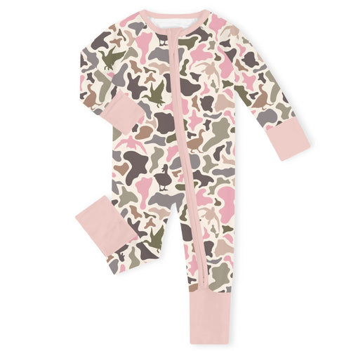 Waterfowl Camo Pink Bamboo Zipper Romper Pajamas