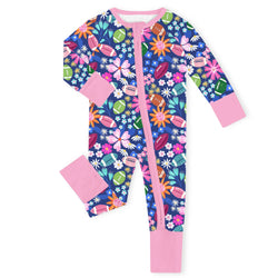 Game Day Blooms Pink Bamboo Zipper Romper Pajamas