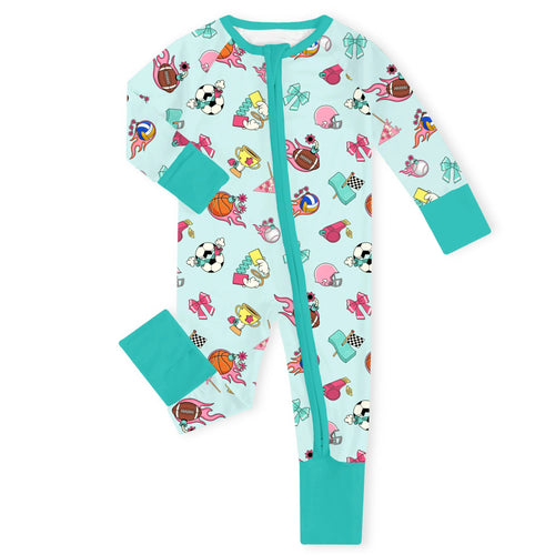 Retro Pop Sports Bamboo Zipper Romper Pajamas