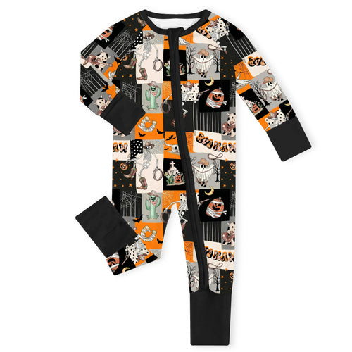 Halloween Patchwork Western Cowboy Bamboo Zipper Romper Pajamas