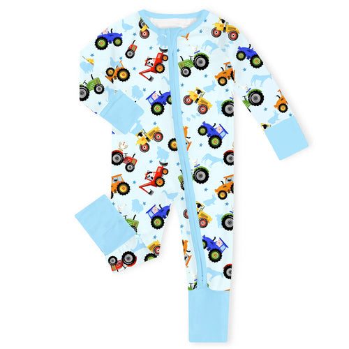 Farm Life Tractors Bamboo Zipper Romper Pajamas