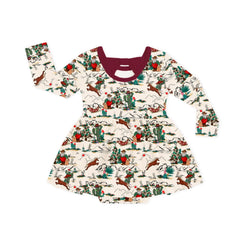 Christmas Cowboy Long Sleeve Twirl Dress With Bodysuit