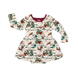 Christmas Cowboy Long Sleeve Twirl Dress With Bodysuit
