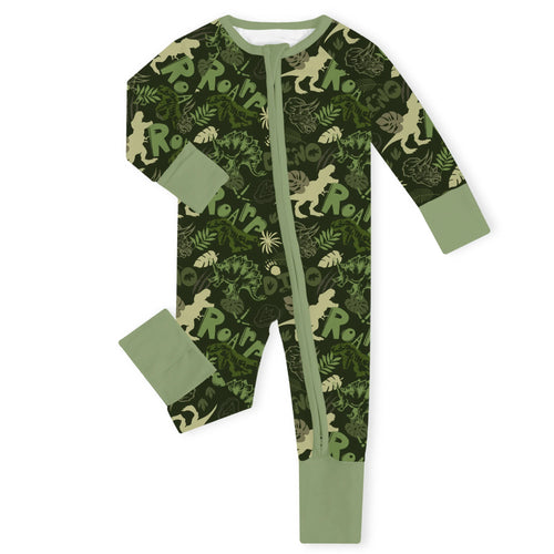 Dino Roar Camo Bamboo Zipper Romper Pajamas